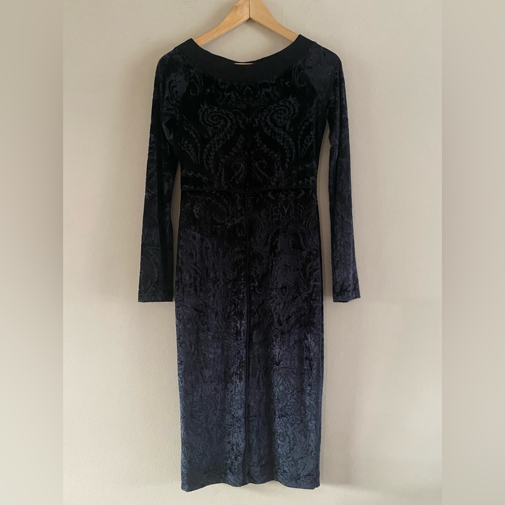 Fuzzi x Jean Paul Gaultier Black Velvet Burnout Vampy Bodycon Dress MEDIUM